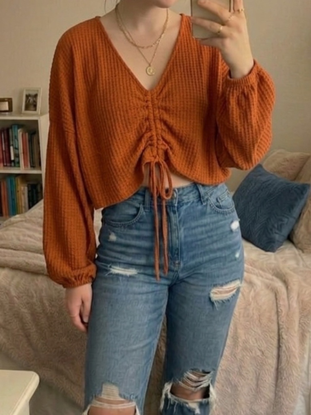 Urban Outfitters Out from Under oversized burnt orange waffle knit Medium top